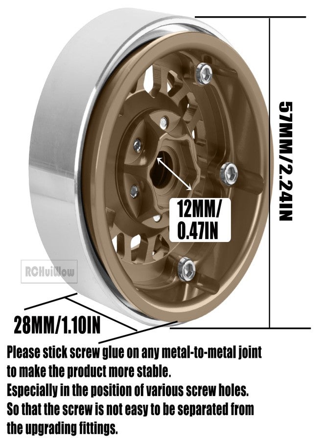 جنوط عجلات RCHuiWow RC مقاس 1.9 بوصة بتقنية Beadlock لسيارات الزحف RC من طراز SCX10 90046 AX103007 TRX4 TRX6 D90 VS4-10 MST CFX Gen8 Gen7 بمقياس 1/10، مصنوعة من سبائك الألومنيوم، لون بني مع أسود. - Image 3